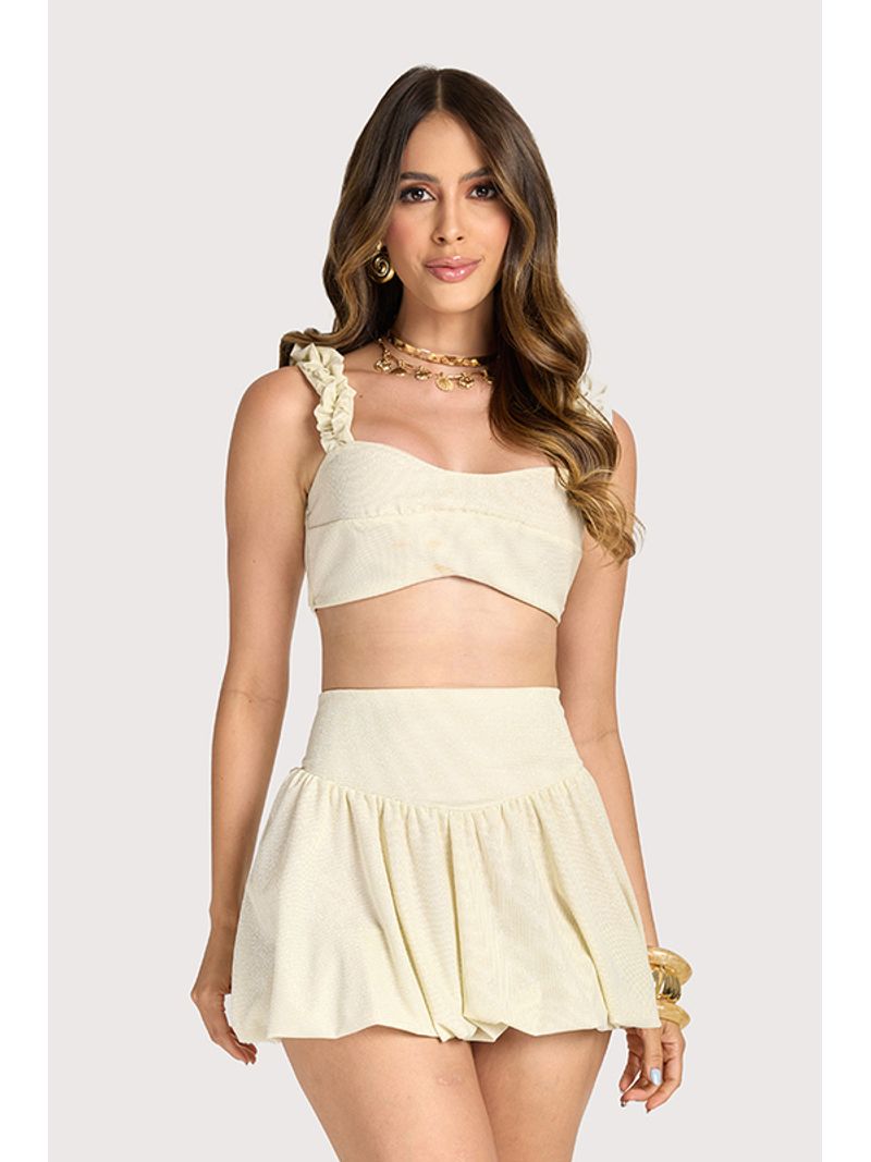 Conjunto Top E Saia Balone Dourado P