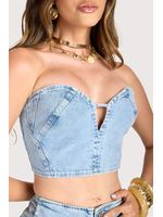 Conjunto Cropped Sem Alcas E Short Hot Pants Azul 42