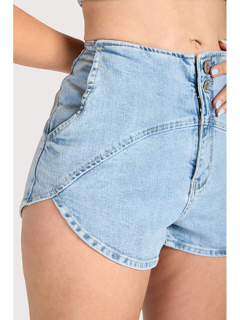 Conjunto Cropped Sem Alcas E Short Hot Pants Azul 42