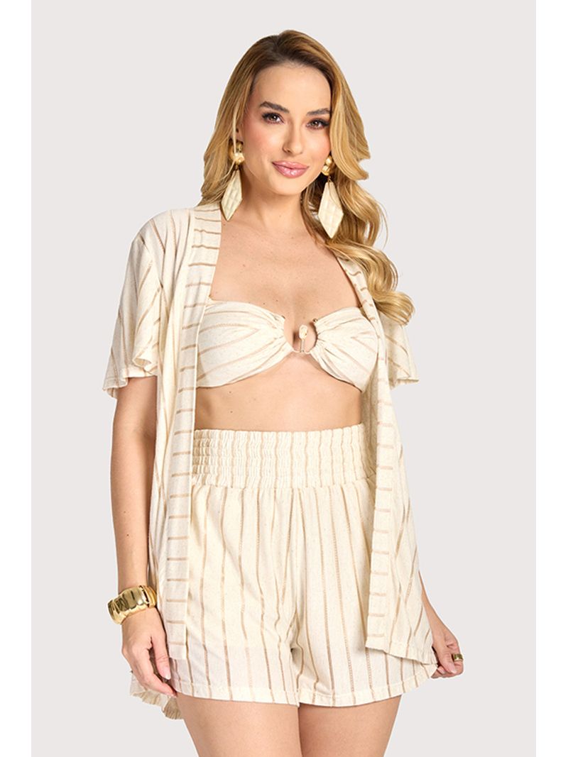 Conjunto Kimono Com Top E Short Bege P