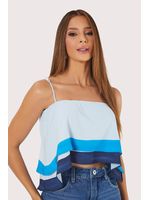 Blusa Em Camadas Com Alcas Finas Estampado /  Azul 38