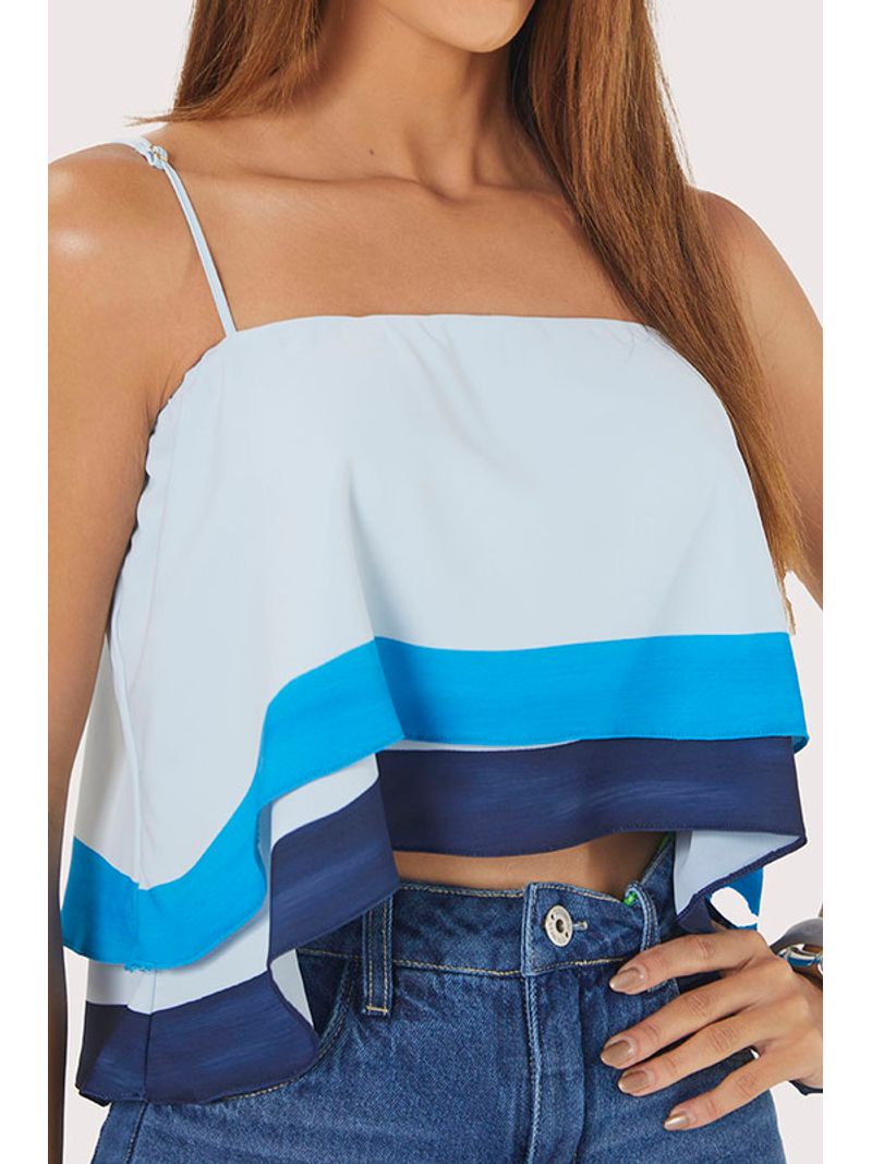 Blusa Em Camadas Com Alcas Finas Estampado /  Azul 38