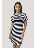 Vestido Com Malha Canelada Off/marinho P