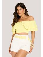 Conjunto De Blusa Ombro A Ombro Com Short C Amarelo Fluor 38