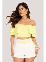 Conjunto De Blusa Ombro A Ombro Com Short C Amarelo Fluor 38