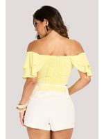 Conjunto De Blusa Ombro A Ombro Com Short C Amarelo Fluor 38