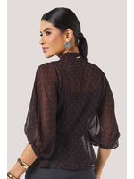 Blusa Bata Com Manga Volumosa Estampado / Vinho 38