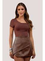 Short Saia Curto Com Assimetria Marrom 46